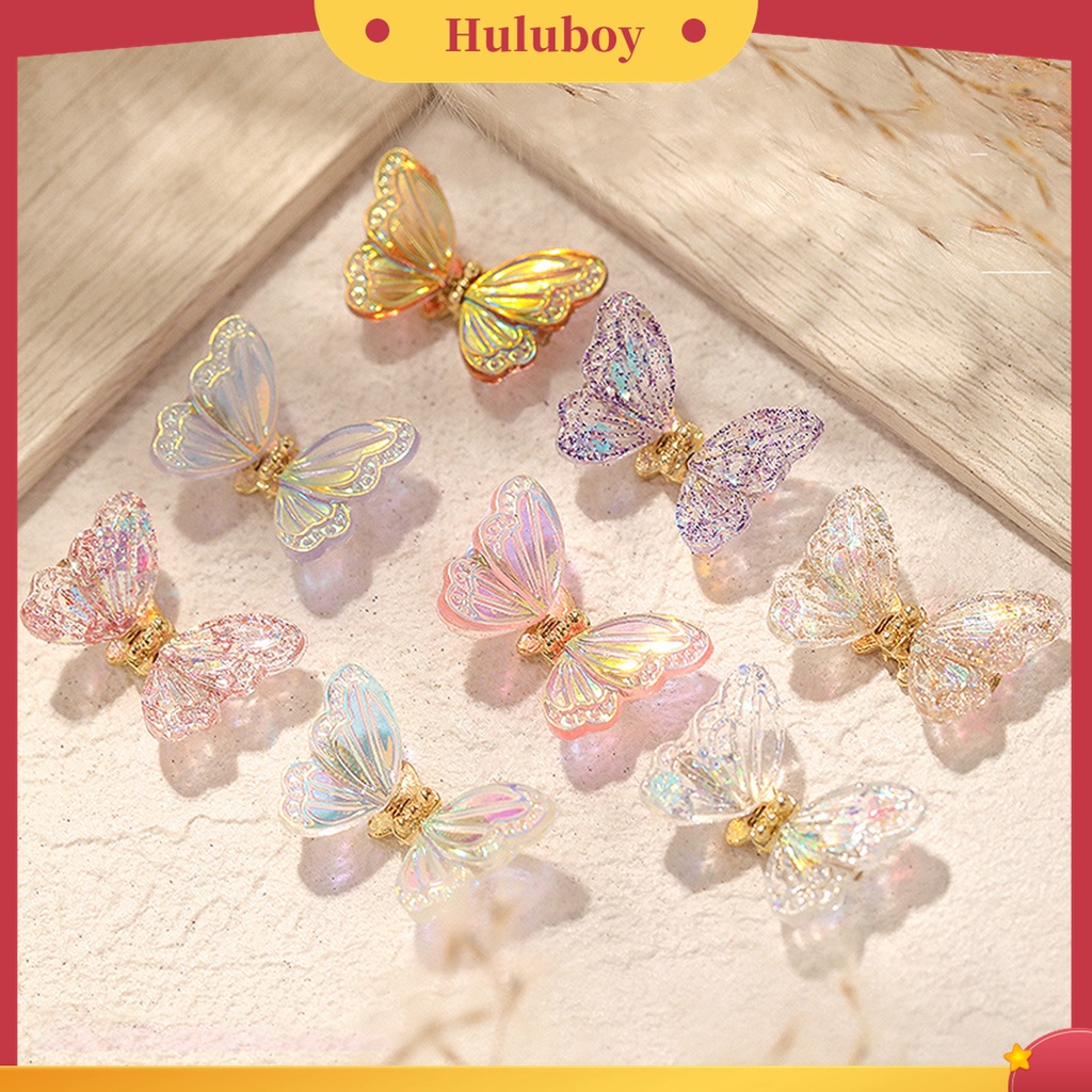 Huluboy Huluboy♡ 5pcs / Kantong Sequin Glitter Kupu-Kupu 3D Bahan Resin Untuk Nail Art