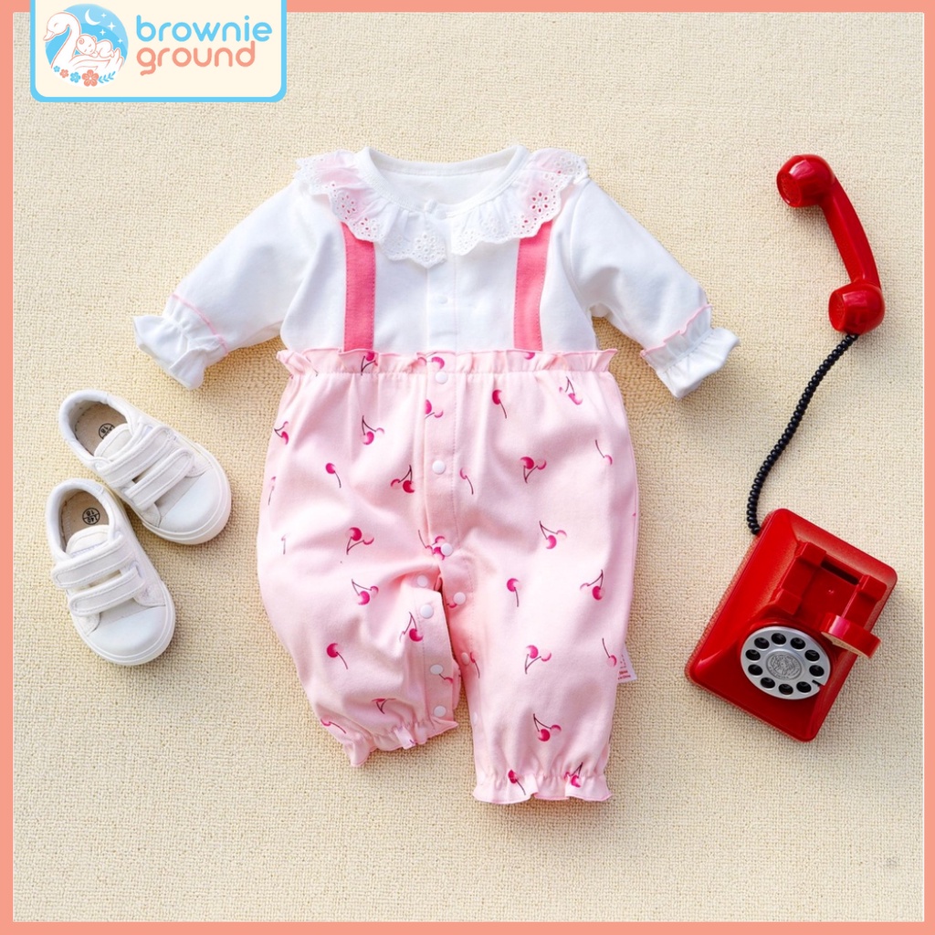 BROWNIEGROUND- Jumper panjang anak perempuan impor premium MOTIF   CERI PINK 0-1 Tahun