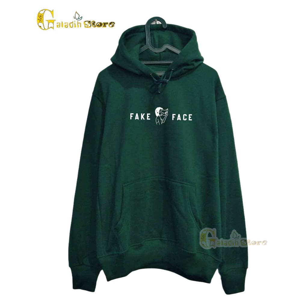 Hoodie Pria Distro original brand tebal Sweater Face Fake Basic sablon Hijau Botol Unisex Terbaru