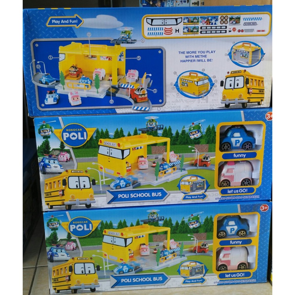 Robocar poli school bus parking lot