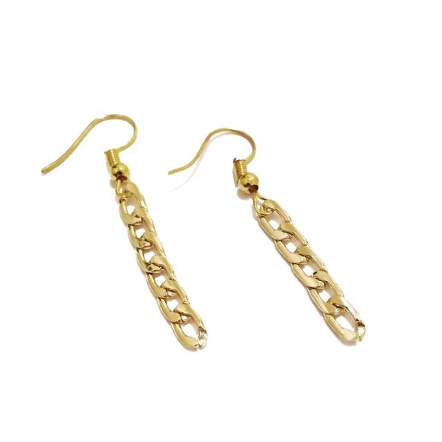 Zhu Chain Earrings Anting Rantai Gold Emas Imitasi Hooks Handmade