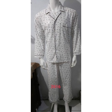 piyama katun pria dewasa laki laki lengan panjang putih la mirage