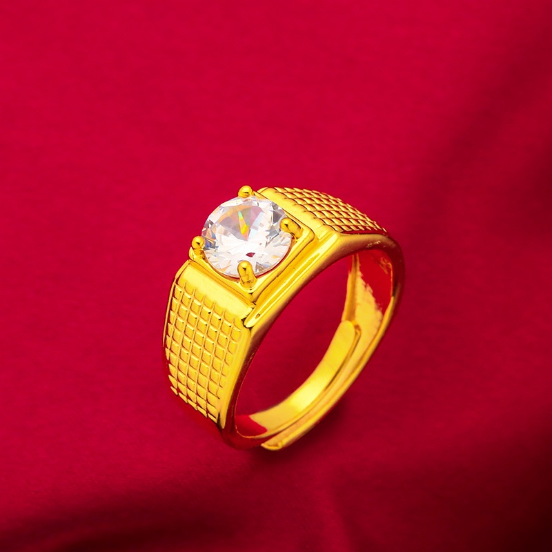 Cincin Pria Emas Asli Kadar 375 Tunangan Lapis Hias Cincin Batu Permata Berlian Zirkon Putih Hijau Merah Biru Untuk