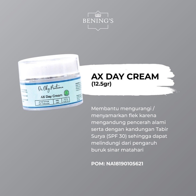 Ax Day Cream | Cream Siang Jerawat Tipe 1 by dr. Oky pratama / benings skincare / Benings clinic