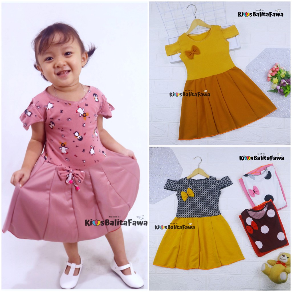 Dress Kanaya uk 4-5 Tahun / Dres Anak Perempuan Motif Baju Cewek Lengan Pendek Model Gaun