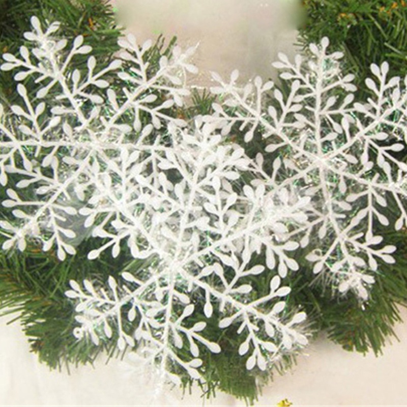 30 Pcs Ornamen Snowflakes Buatan Bahan Plastik Warna Putih Untuk Dekorasi Natal