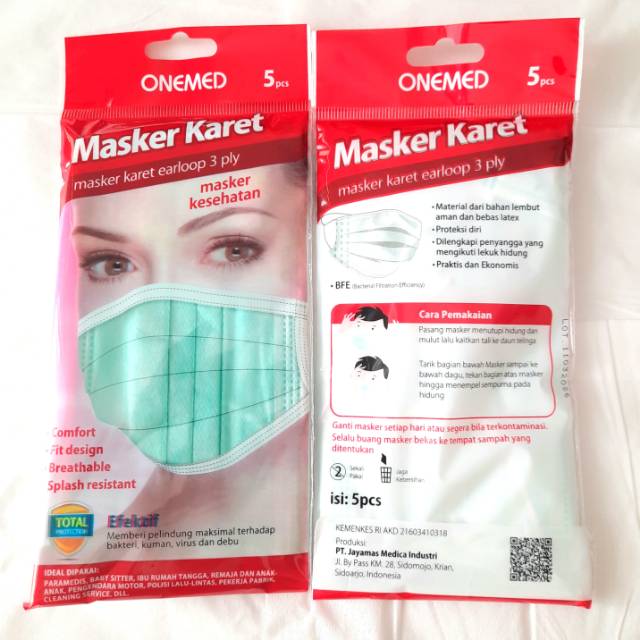 5Pcs Masker One Med Medis 3 Play Earloop Sekali Pakai