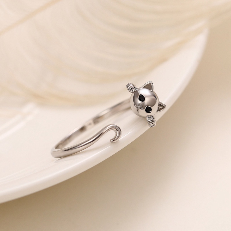 Cincin Sterling Silver 925 Model Terbuka Desain Hewan Kucing