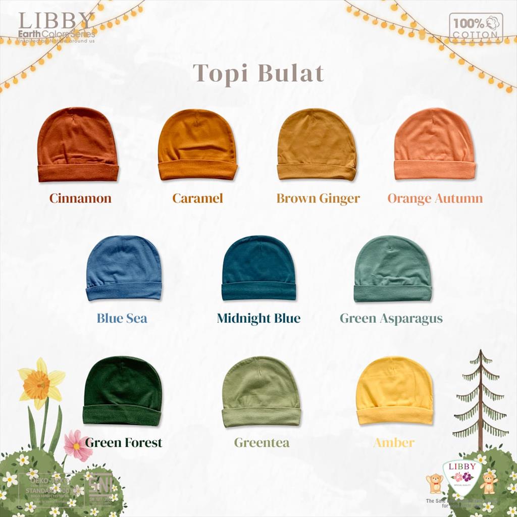 LIBBY (1pcs) Topi Bulat Earth Series Comfy Set Polos Warna