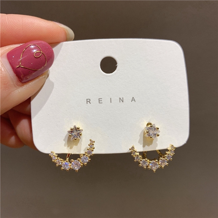 Anting pentagram Zirkon Desain Melengkung Yang Dapat Dilepas Kepribadian fashion Korea Wanita