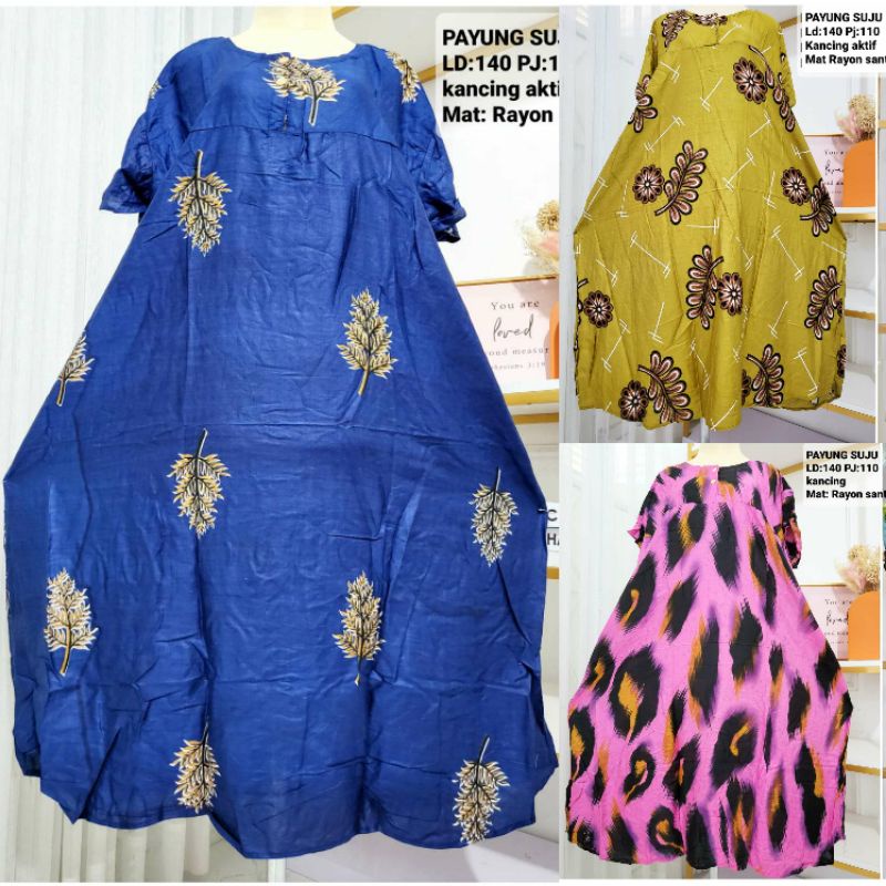 Daster Jumbo LD 140 Payung Murah Busui Super XXXL Baju Batik Rayon Panjang Dress Ibu Ibu Midi Polos 