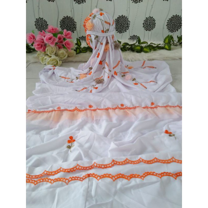 mukena lajuran anak sd lajur terusan bordir