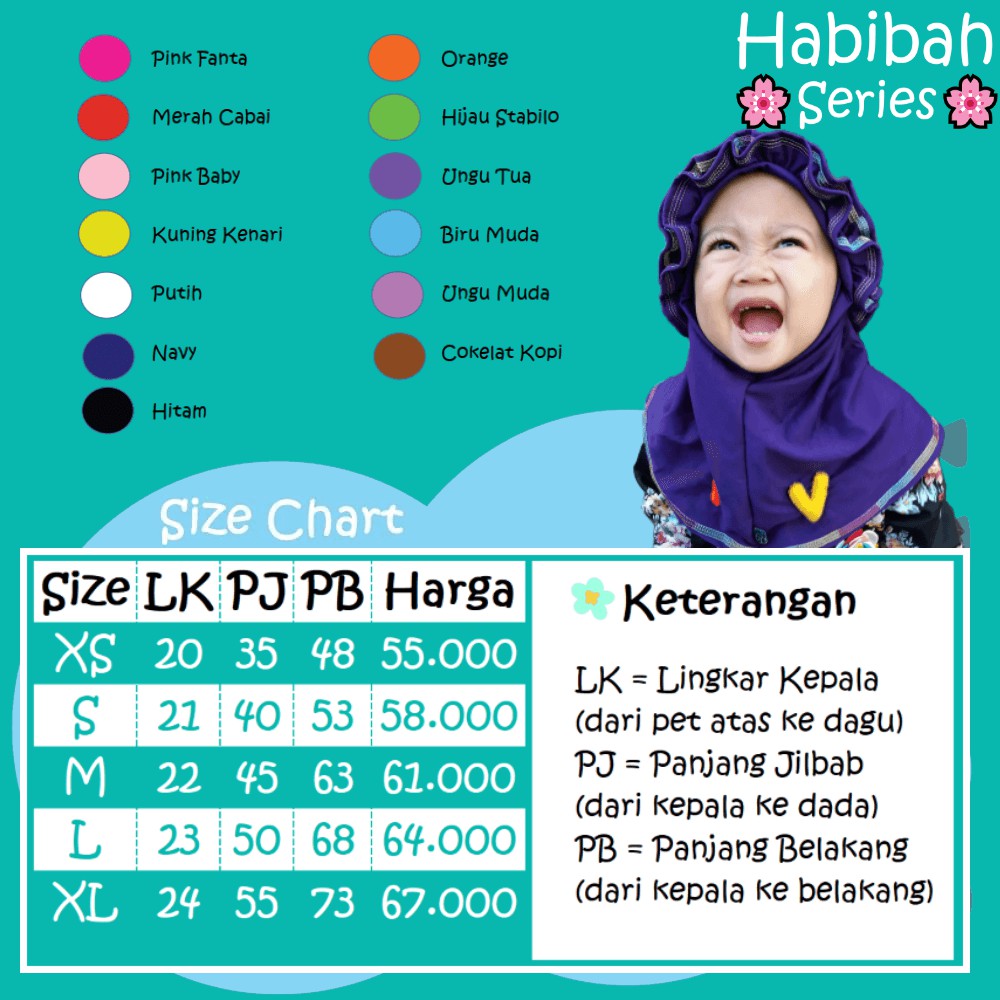 Jilbab Anak RIFARA HABIBAH ( Size XS, S dan M ) , Jilbab Baby