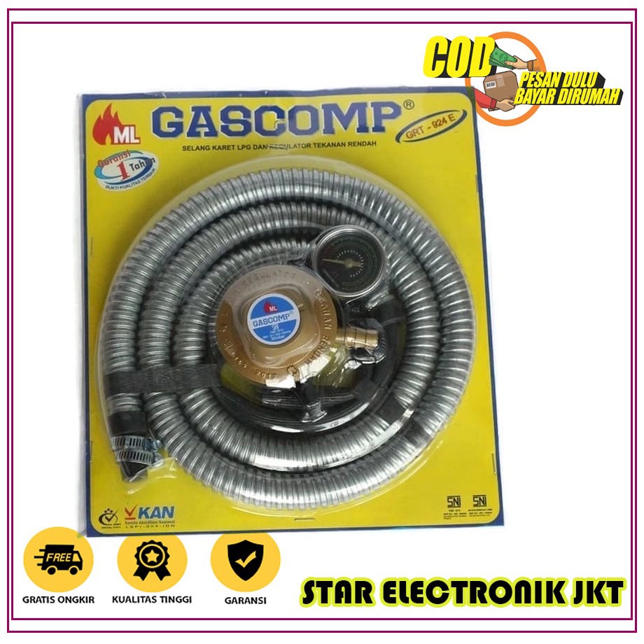 PAKET GASCOMP Selang + Regulator Meter Kompor Gas