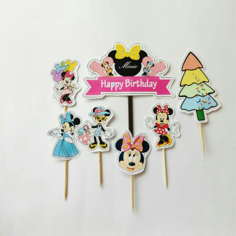 satu set topper toper cake hiasan kue ulang tahun karakter Minnie mouse mini mouse
