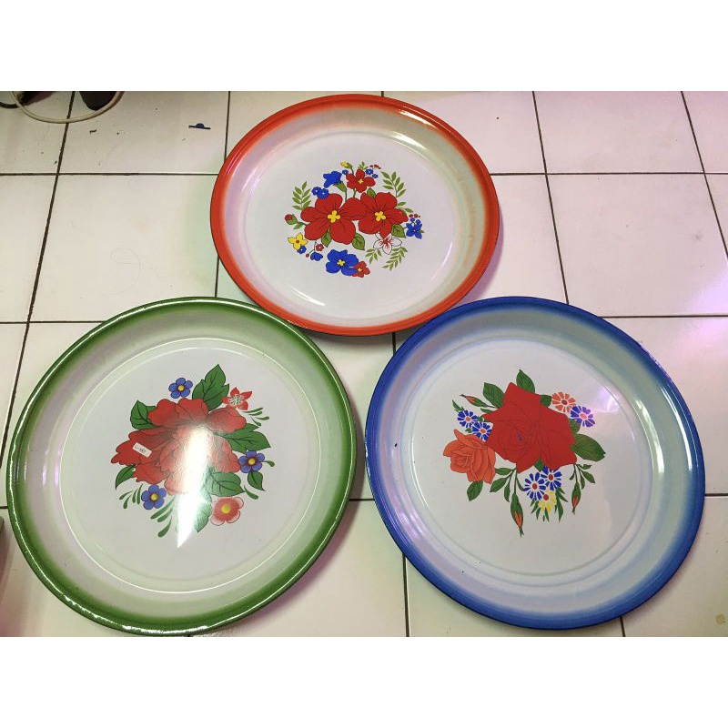 Nampan Baki Enamel Seng Kaleng Jadul 45 Cm Kembang Calypso/50 cm