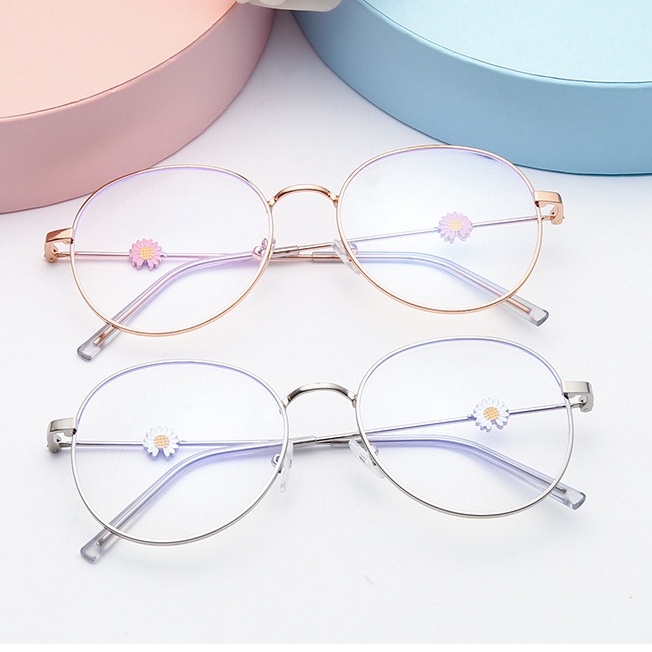 Kacamata Myopia Anti Radiasi Bentuk Bulat Motif daisy Kecil Gaya Korea Untuk Komputer