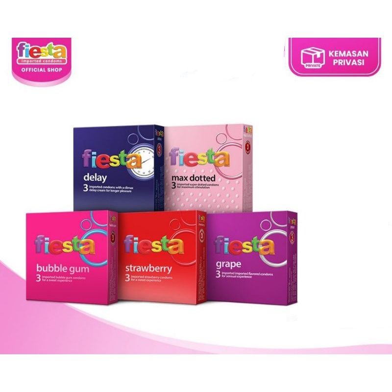 Kondom Fiesta isi-3/KONDOM/FIESTA/ALAT KONTRASEPSI/KONDOM FIESTA MAX DOTTED/FIESTA BUBBLE GUM/KONDOM