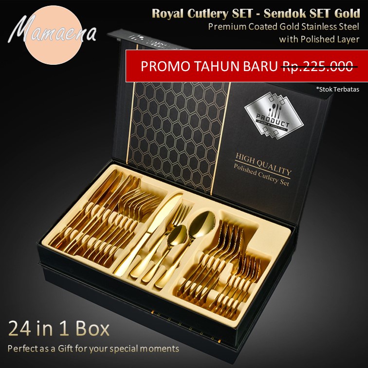 Sendok Makan Stainless Steel GOLD Garpu Pisau Korea CUTLERY SET 24 PCS