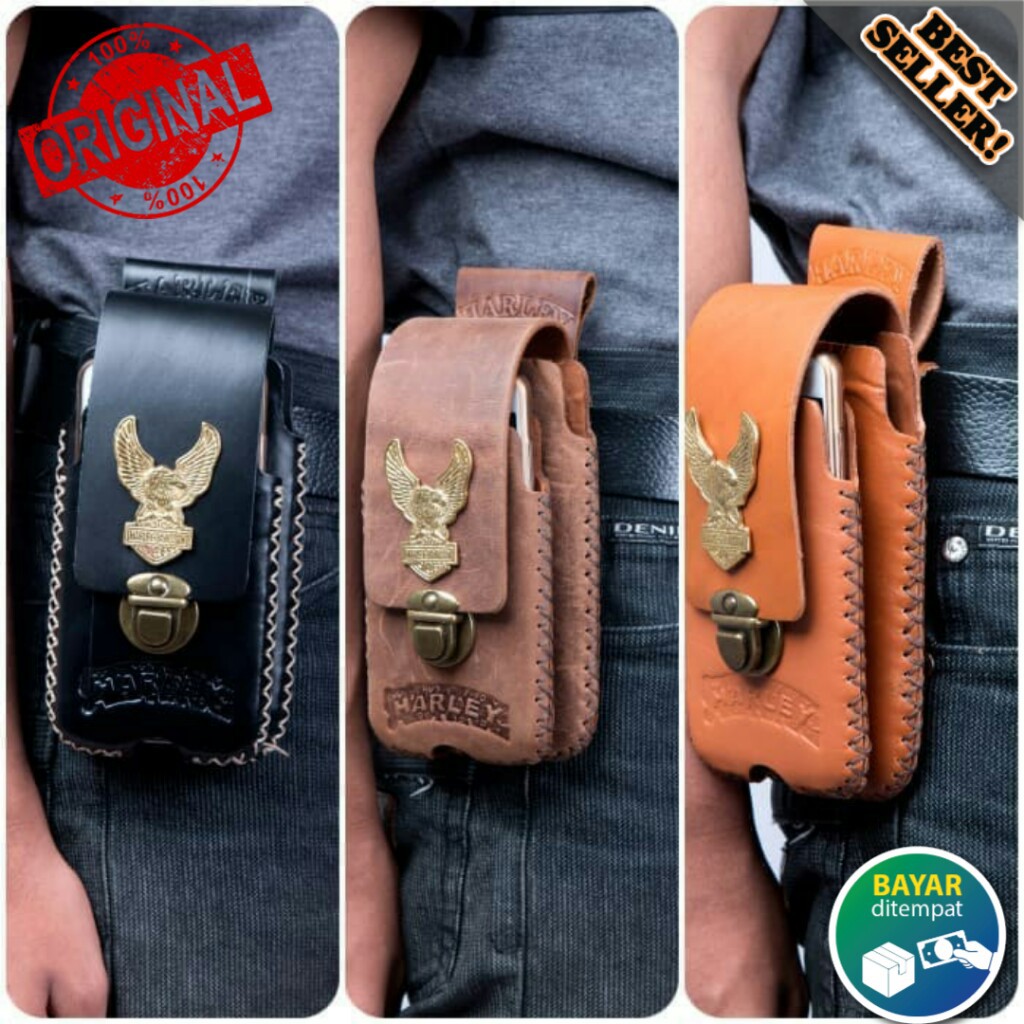 Sarung HP Pinggang Kulit Asli HD 22 100% Kulit Sapi Asli