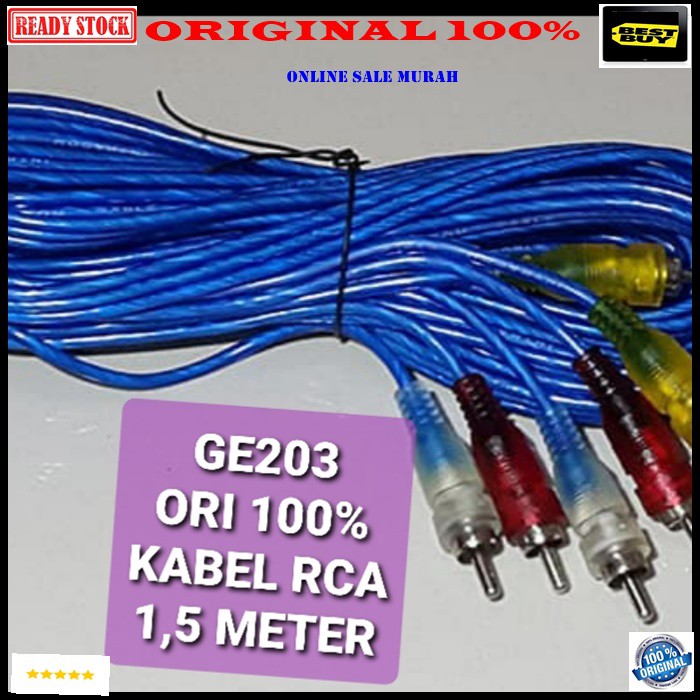 G203 ori 100% kabel rca audio video sound suara tv dvd stereo jek jack sambungan elektronik elektrik monitor speaker spk musik DLL multi fungsi universal  1,5 METER / 150 CM  KABEL RCA AUDIO VIDEO 3 - 3 kuning merah biru * Penyambungan Kabel Multifungsi A