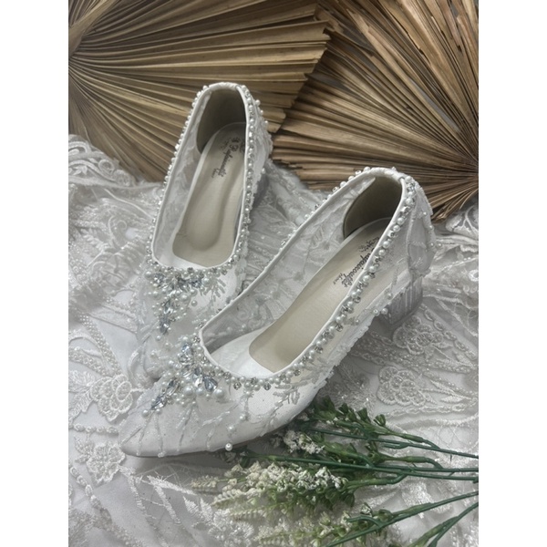 sepatu wanita pesta jellyta putih 5cm kaca