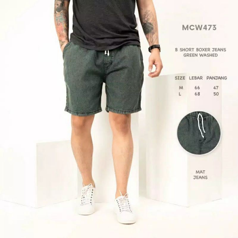 SHORT JEANS WASHED CELANA JEANS PENDEK SANDWASH Green