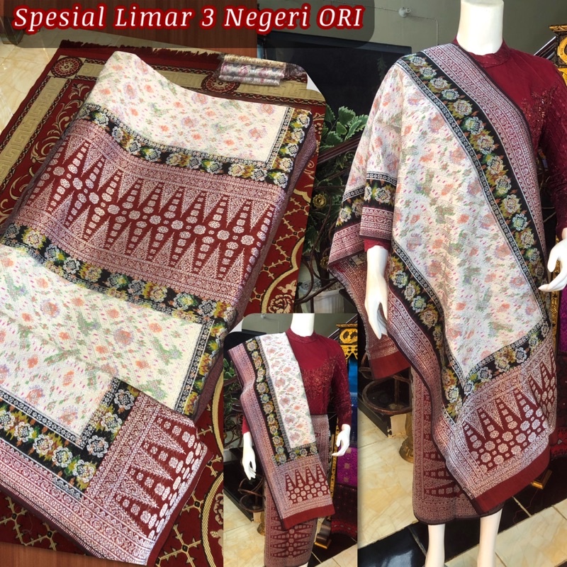 Spesial Songket Limar 3 Negeri ORI /putih limar tumpal merah / songket tenun asli palembang /ilham s