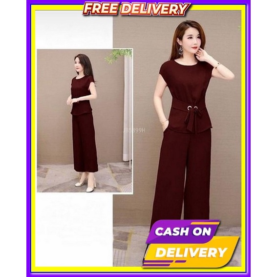 Setelan Baju Dan Celana Wanita Baju Setelan Cewek Premium 1 Set Pakaia [St Felicia Maroon Ve] Setele