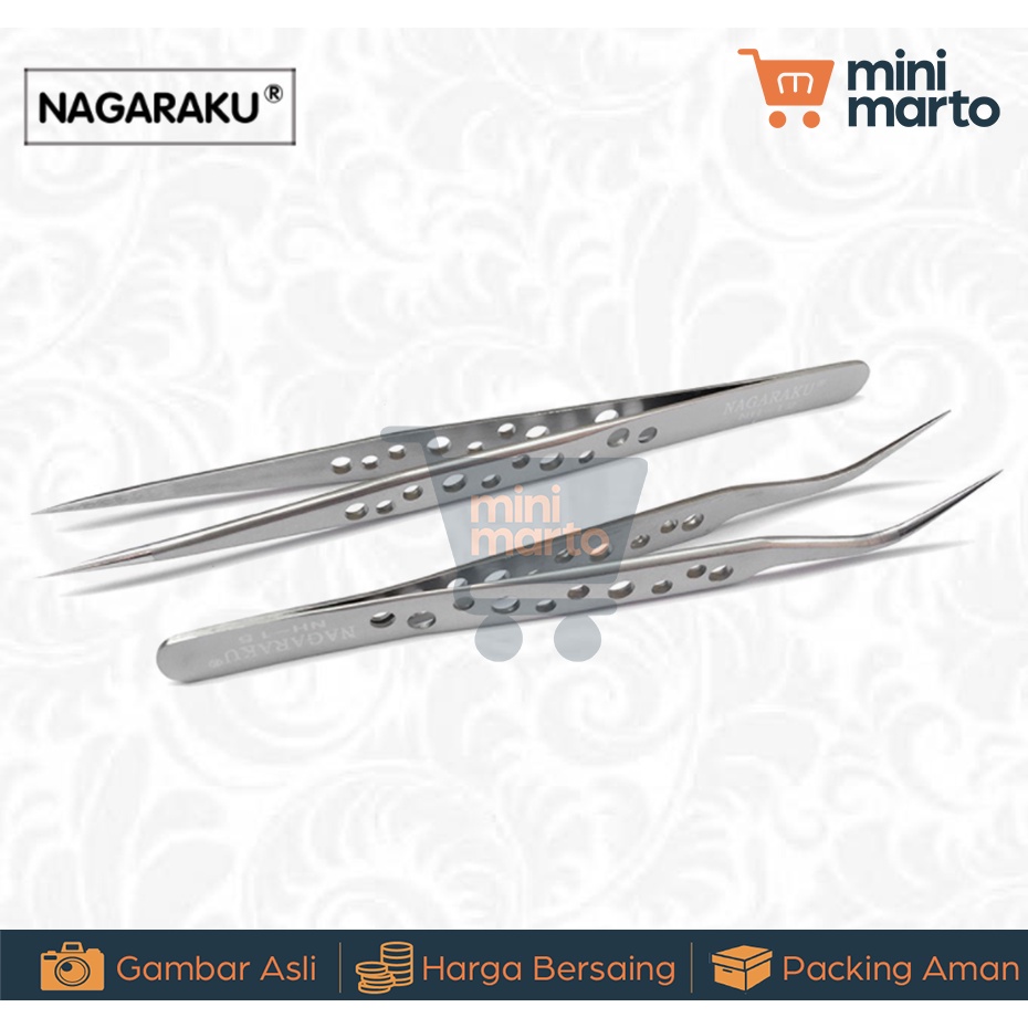 Pinset Tweezer Nagaraku For Eyelash Extension Bulu Mata Pinset Bengkok atau Pinset Lurus - Minimarto