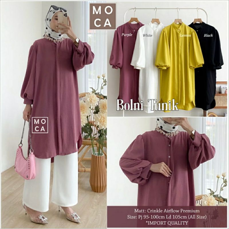 Bolni Tunik, TUNIK CRINCLE POLOS CANTIK MODIS FIT XXL LD 110 BAHAN CRINCLE AIRFLOW PREMIUM TERMURAH MODIS OOTD