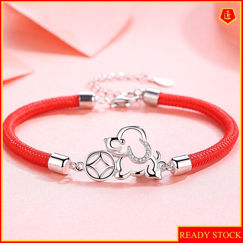 [Ready Stock]Women's 925 Silver Red Rope Fortune Dog Bracelet