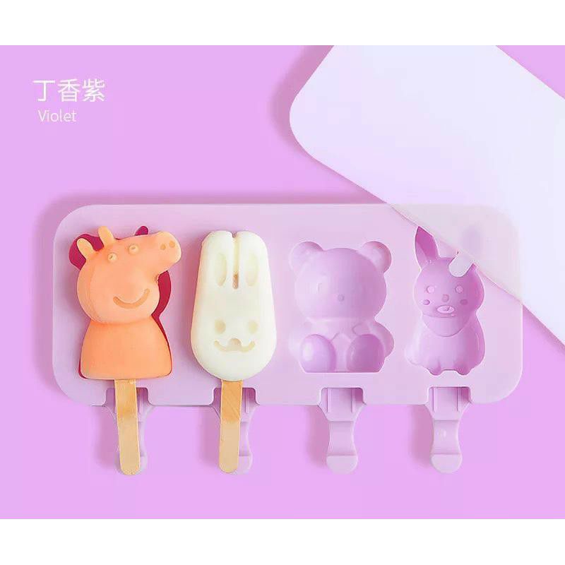 Cetakan Es Krim Ice Cream Silikon Karakter Jelly Pudding Popsicle Silicone isi 4 karakter  CES03