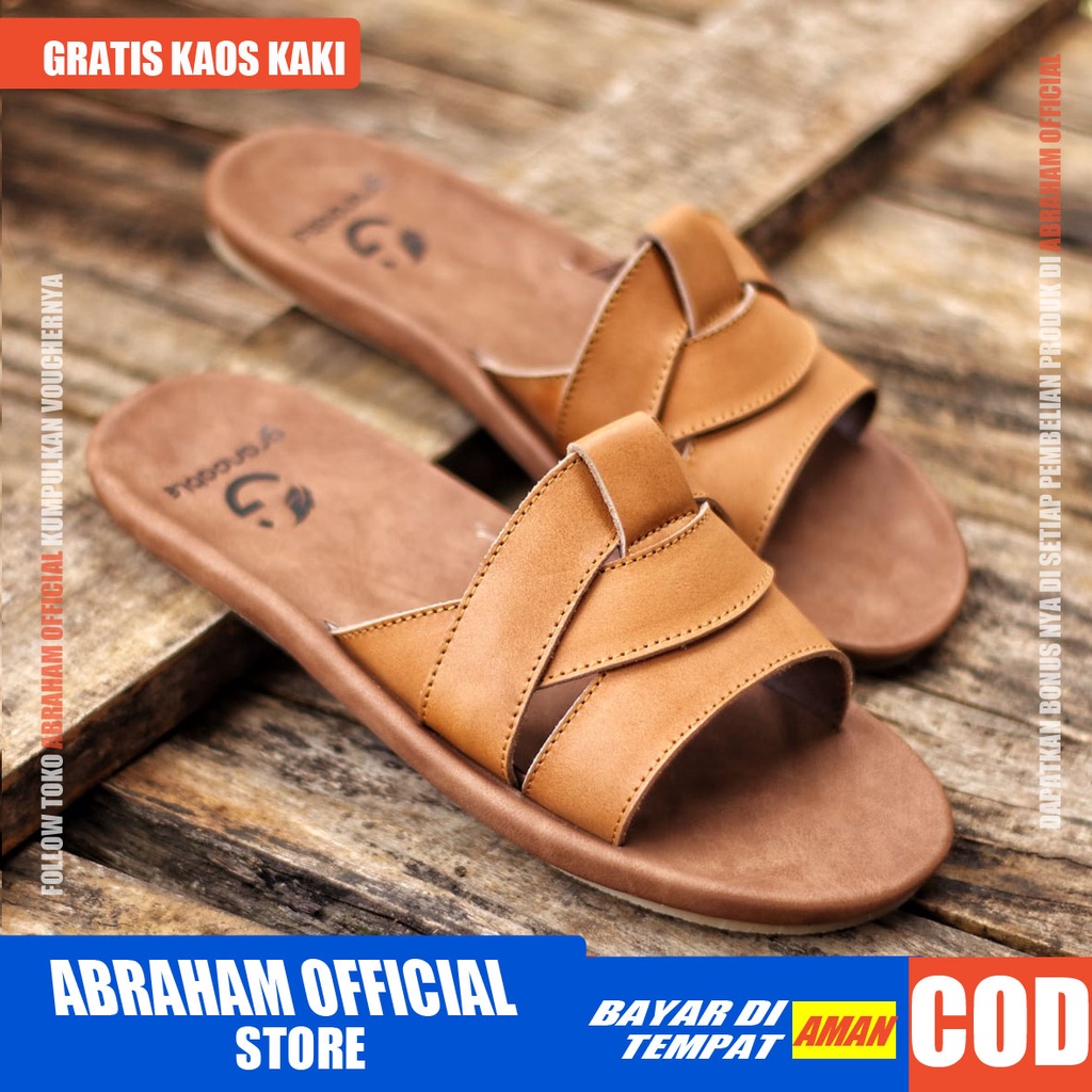 ABRHM x XPER Sandal Sendal Slide Pria Kulit Asli