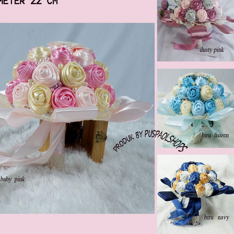 ❄ hand buket pengantin handbuket pita satin buket bunga 01 ♡