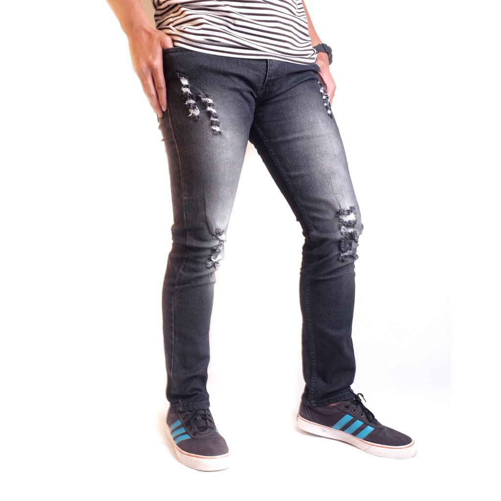 Celana Jeans Denim Pria Sobek Washing Destroy Strecht Celana Jeans Denim Pria Sobek Washing Destroy Strecht