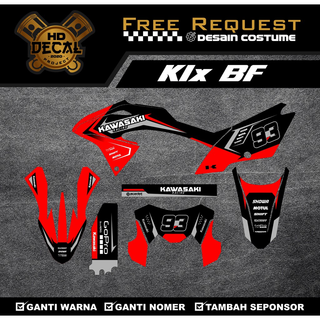 DECAL KLX BF HITAM MERAH FULL BODY DESAIN COSTUME