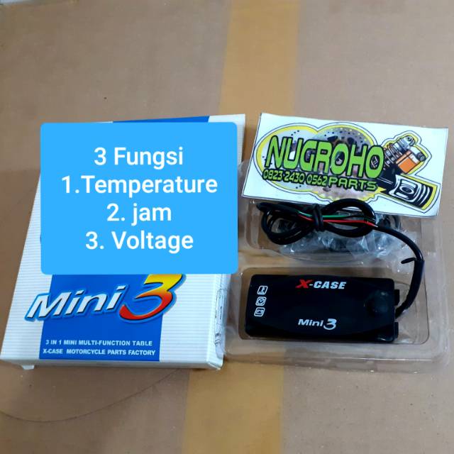 Volt meter x-case mini 3 in 1 suhu jam voltage