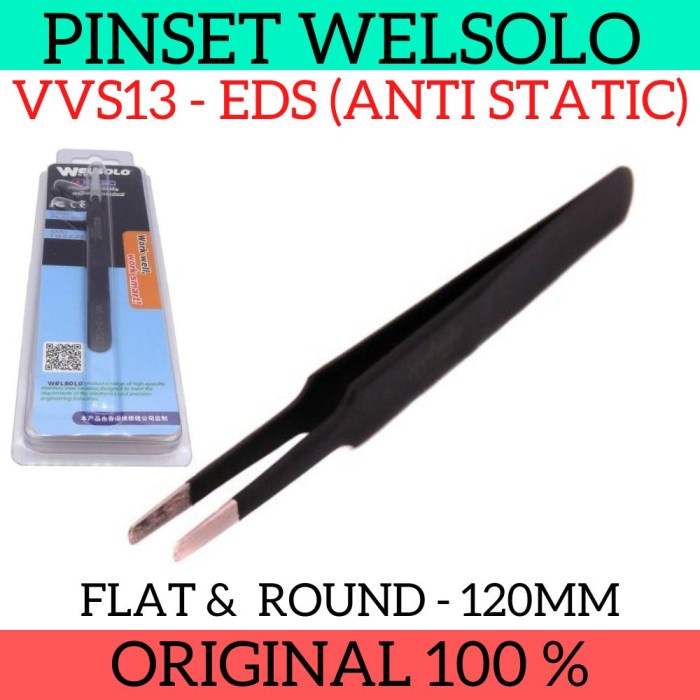 WELSOLO vVS13 Pinset Lurus Flat &amp; Round 120mm Lurus Anti Static ESD13