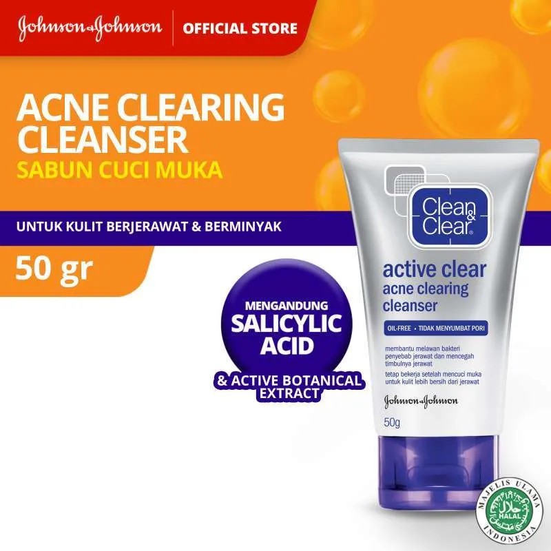 CLEAN &amp; CLEAR Active Clear Acne Clearing Cleanser - 50gr