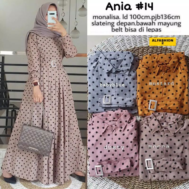 Ania Maxy 14 - LD110 Leher Kerah / Gamis Monalisa Polka Busui / Clara Maxy / R.8 - 238-5977