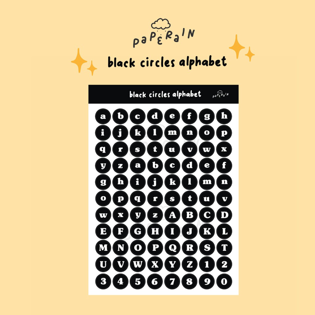 

black circles alphabet sticker sheet