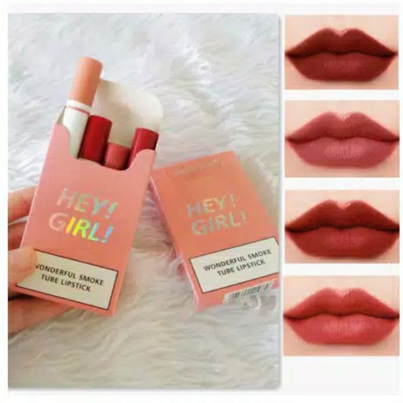 HEY GIRL LIPSTICK KOREA Lipstik / lip matte 4biji lipstik tahan air portabel Lipstick set 4 pcs