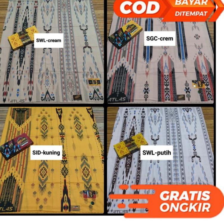 Sarung atlas idaman kembang gold motif BHS kws kss kgnoriginal grosir putih cream krem kuning dus ko