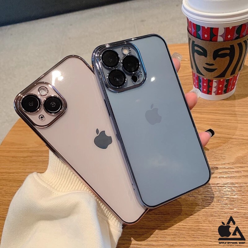 Premium Softcase Square Edge Chrome Lens Glass Camera iPhone 13 PRO MAX 12 PRO MAX 11 PRO MAX XR X XS MAX 7 7+ 8 8+ SE 2 3 6 6+ 6S+ Lensa Soft Case Logo Apple Krom Electroplated Pelindung Kamera Softcase Silikon Jelly Clear Cover Bukan Hardcase Silicone