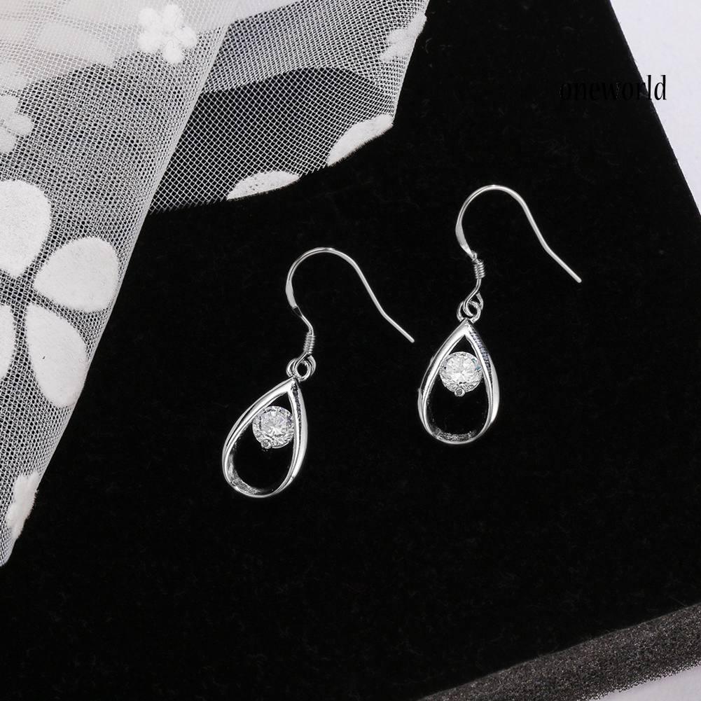 OW@ Luxury Teardrop Hollow Hook Earring Zircon Women Girl Party Banquet Jewelry Gift