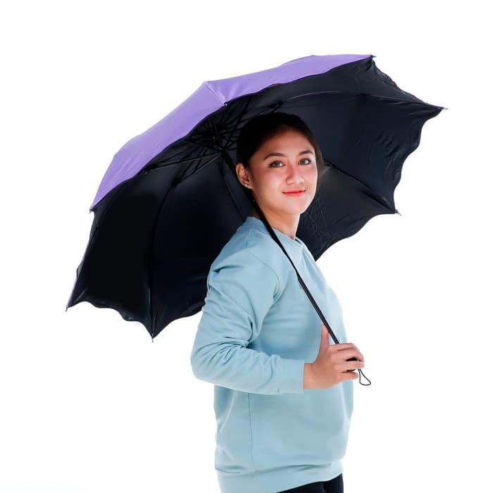 Payung Lipat Polos Gagang Hitam Folded Umbrella Lucu Unik anti UV