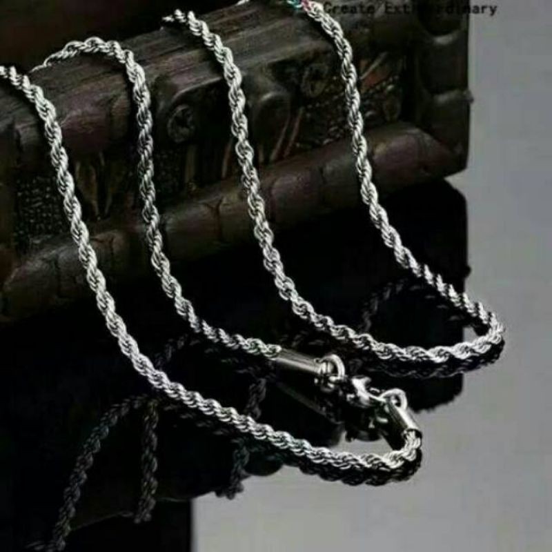 kalung titanium silver pria wanita model tambang dijamin anti karat dan anti luntur