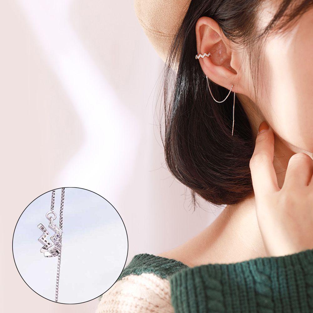 Solighter 1pc Manset Telinga Threader Piercing Pertunangan Pernikahan Berlian Putih Zirkon Manset Telinga Pendaki