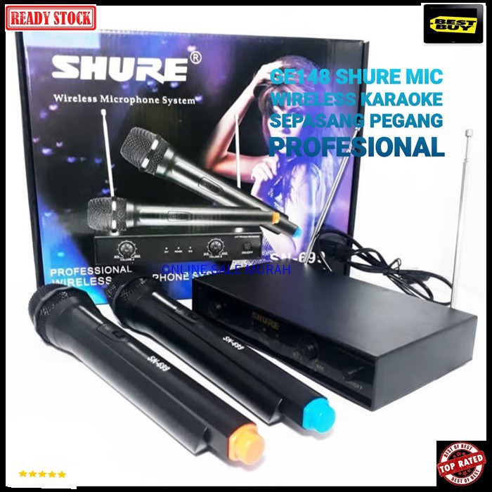 Microphone SHURE Mic Wireles Double VHF SN 699 Mikropon Karaoke Suara